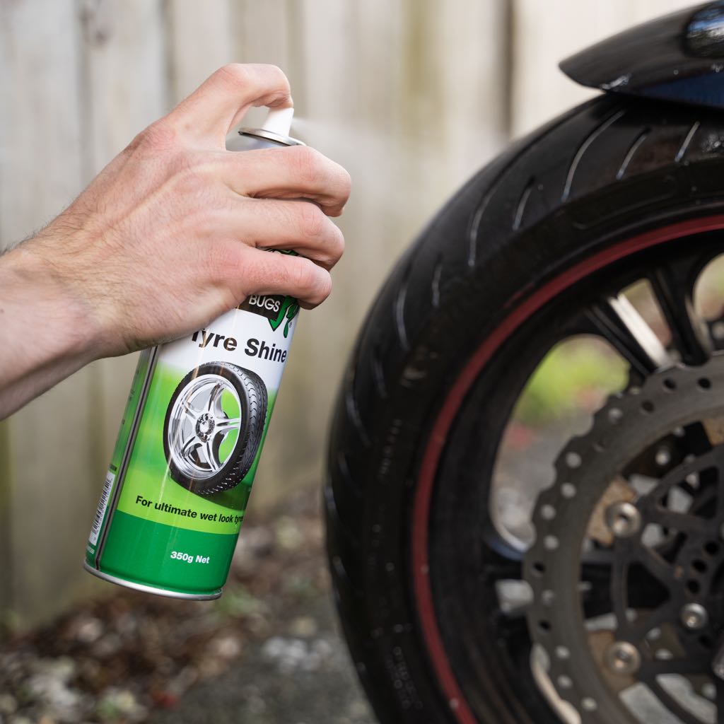 Bar's Bugs Spraying on wheel Motorcycle